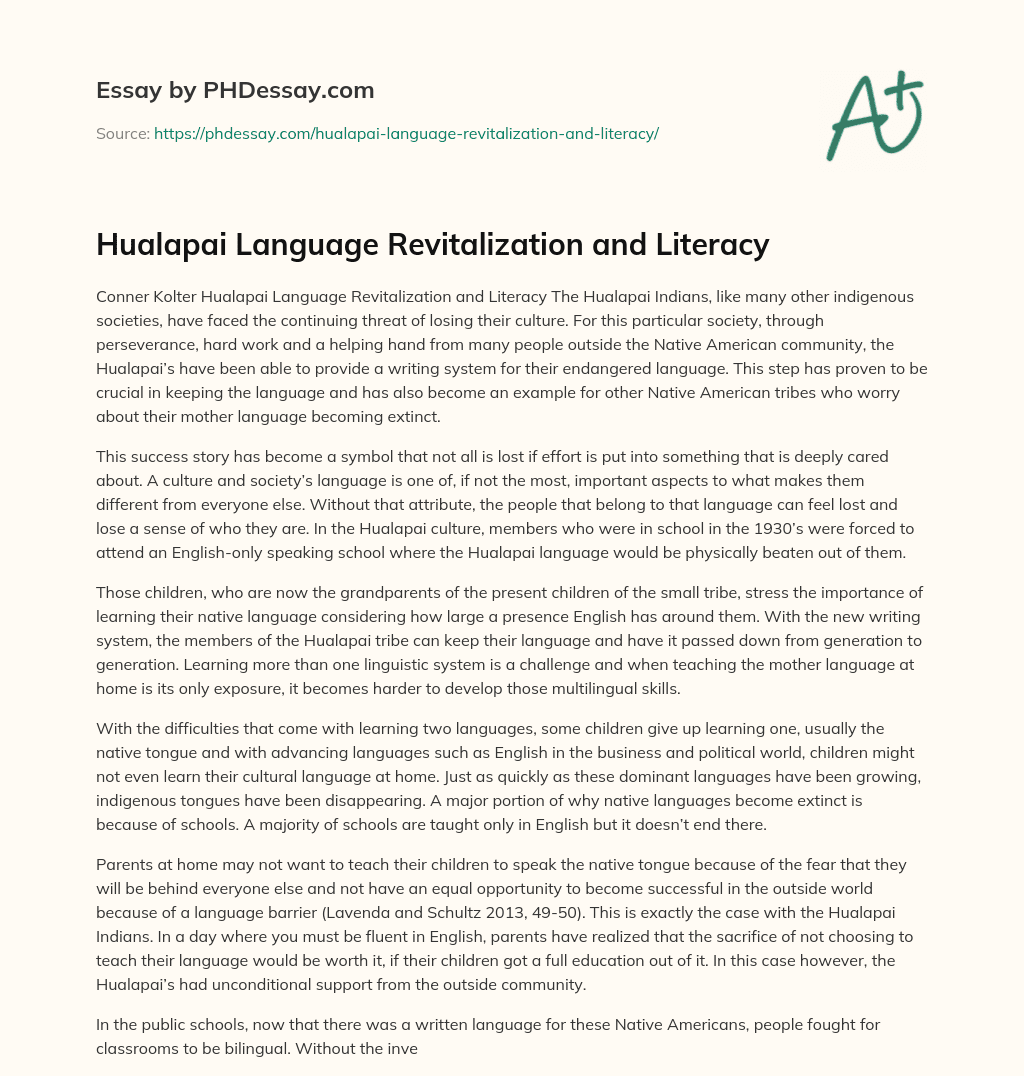 Hualapai Language Revitalization and Literacy essay