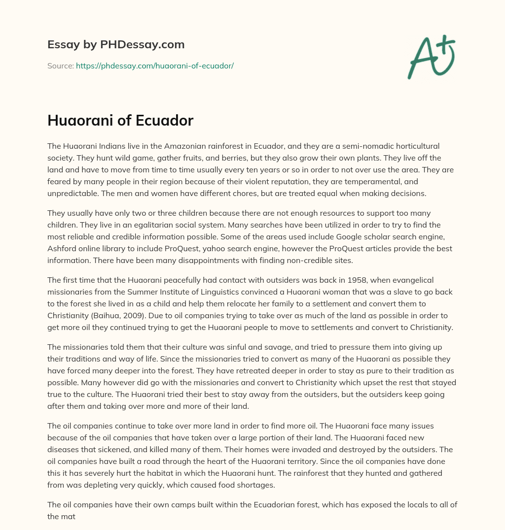 Huaorani of Ecuador essay