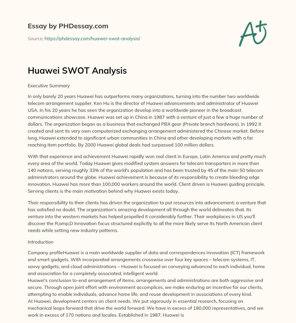 Huawei SWOT Analysis essay
