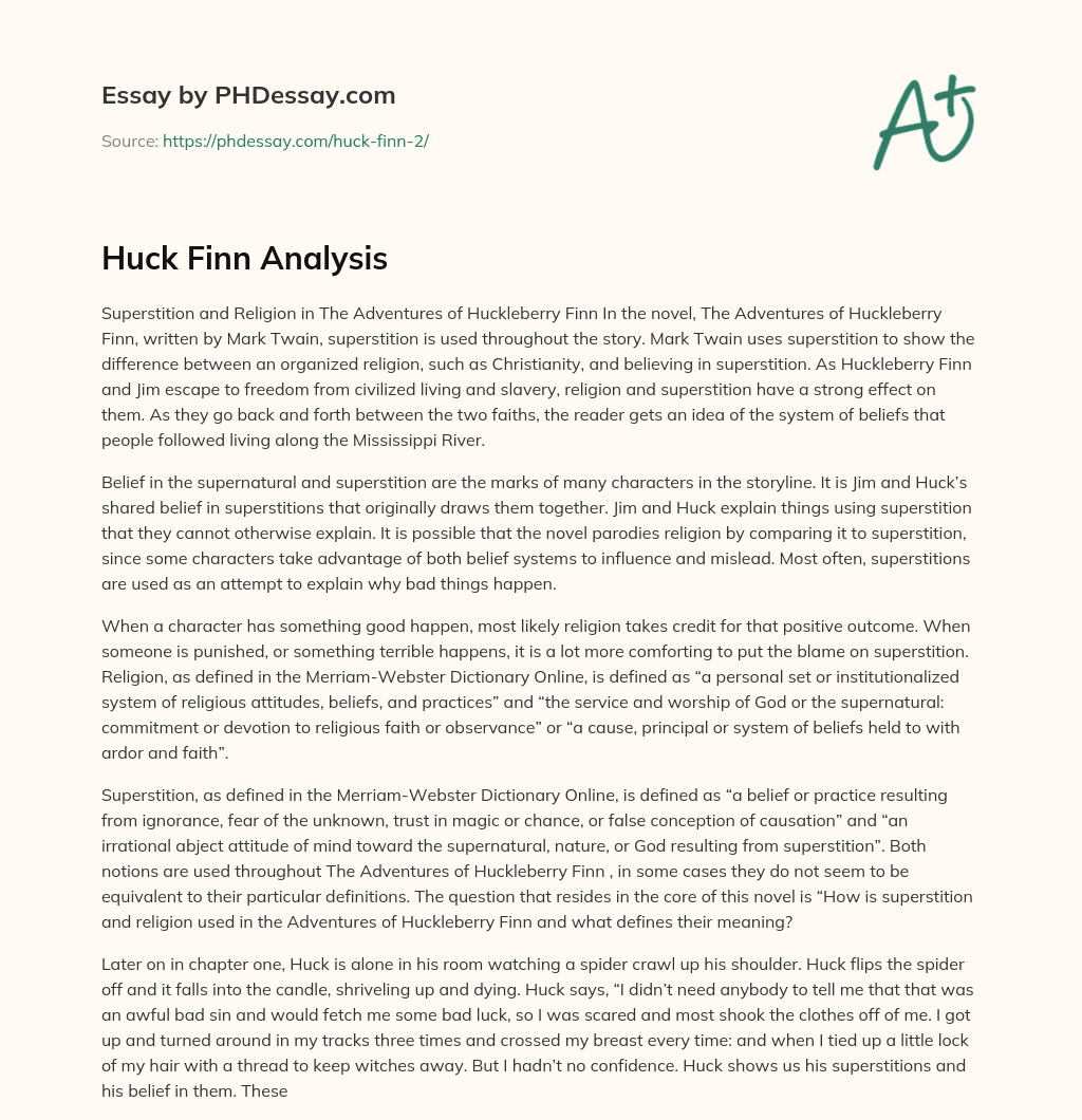 Huck Finn Analysis essay