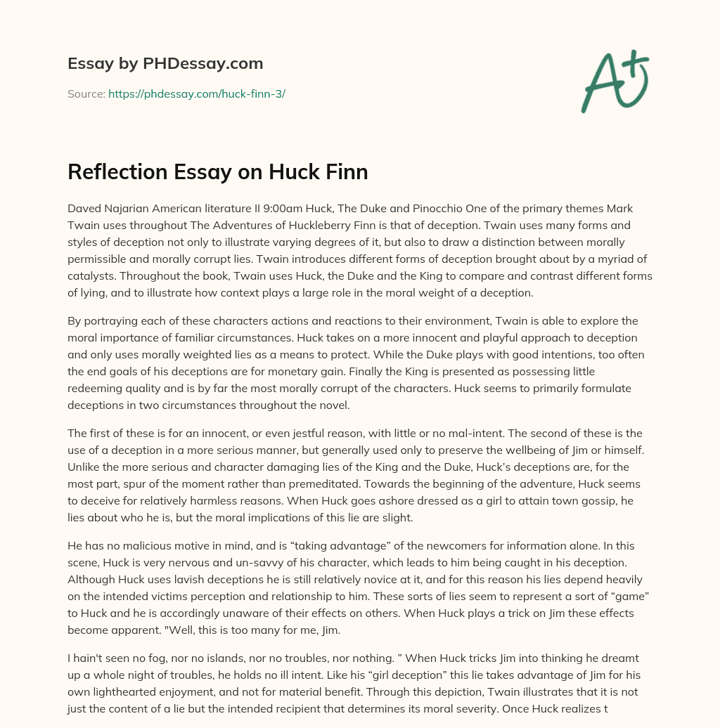 Reflection Essay on Huck Finn essay