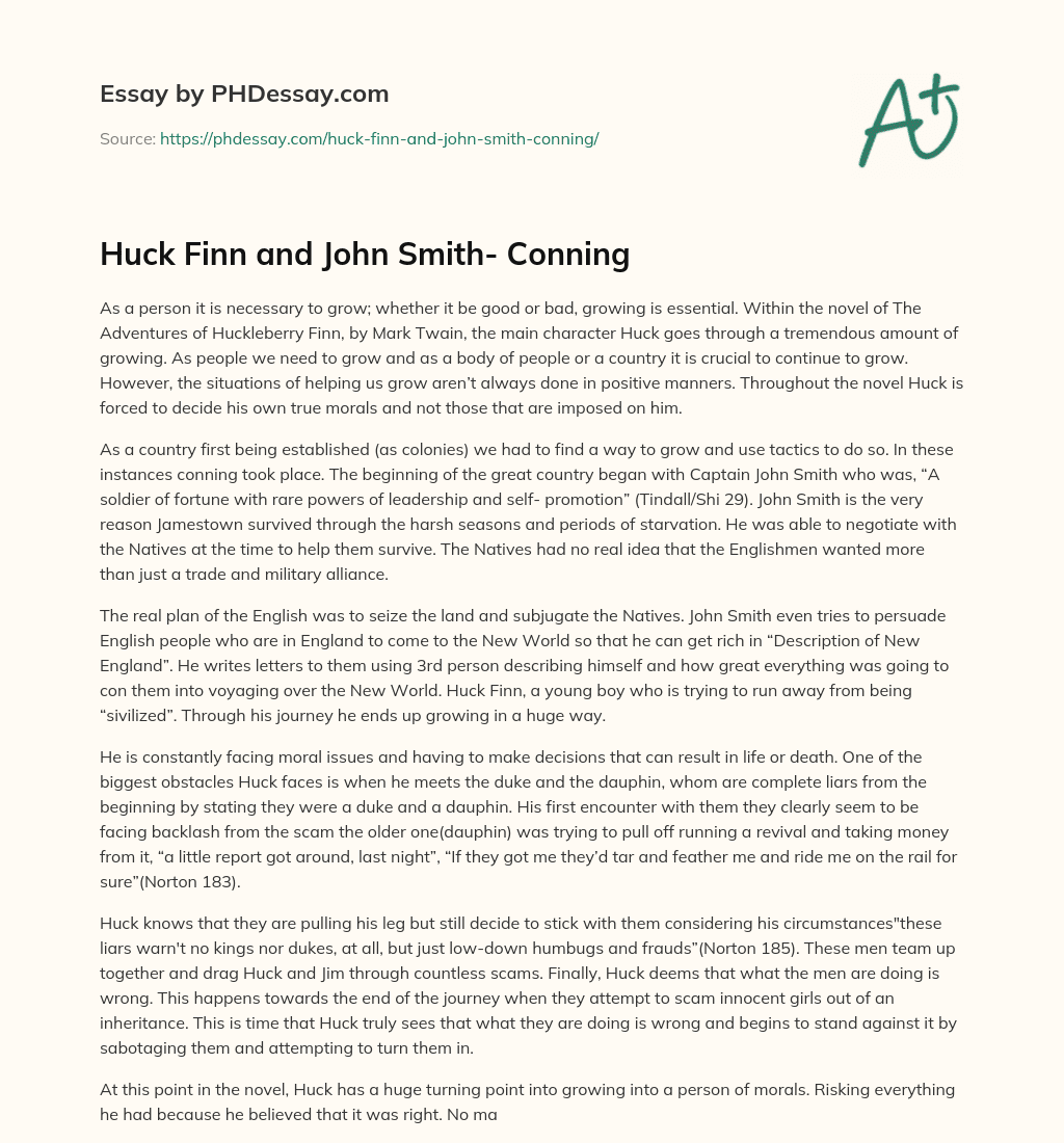 Huck Finn and John Smith- Conning essay