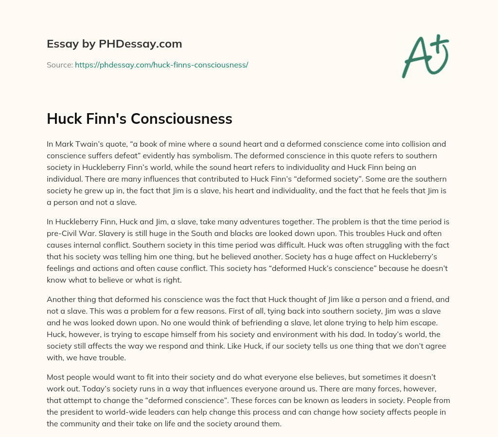 Huck Finn’s Consciousness essay