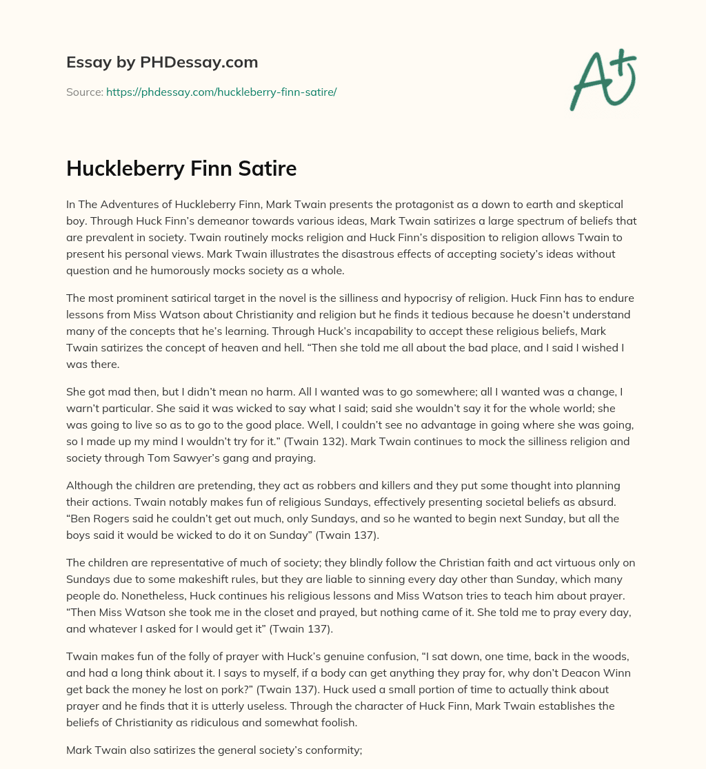 Huckleberry Finn Satire essay