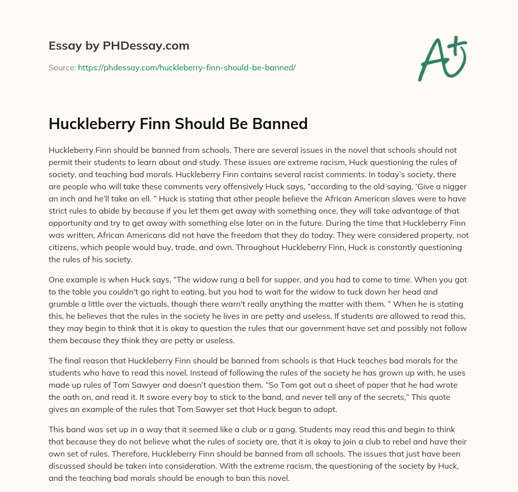 Huckleberry Finn Should Be Banned essay