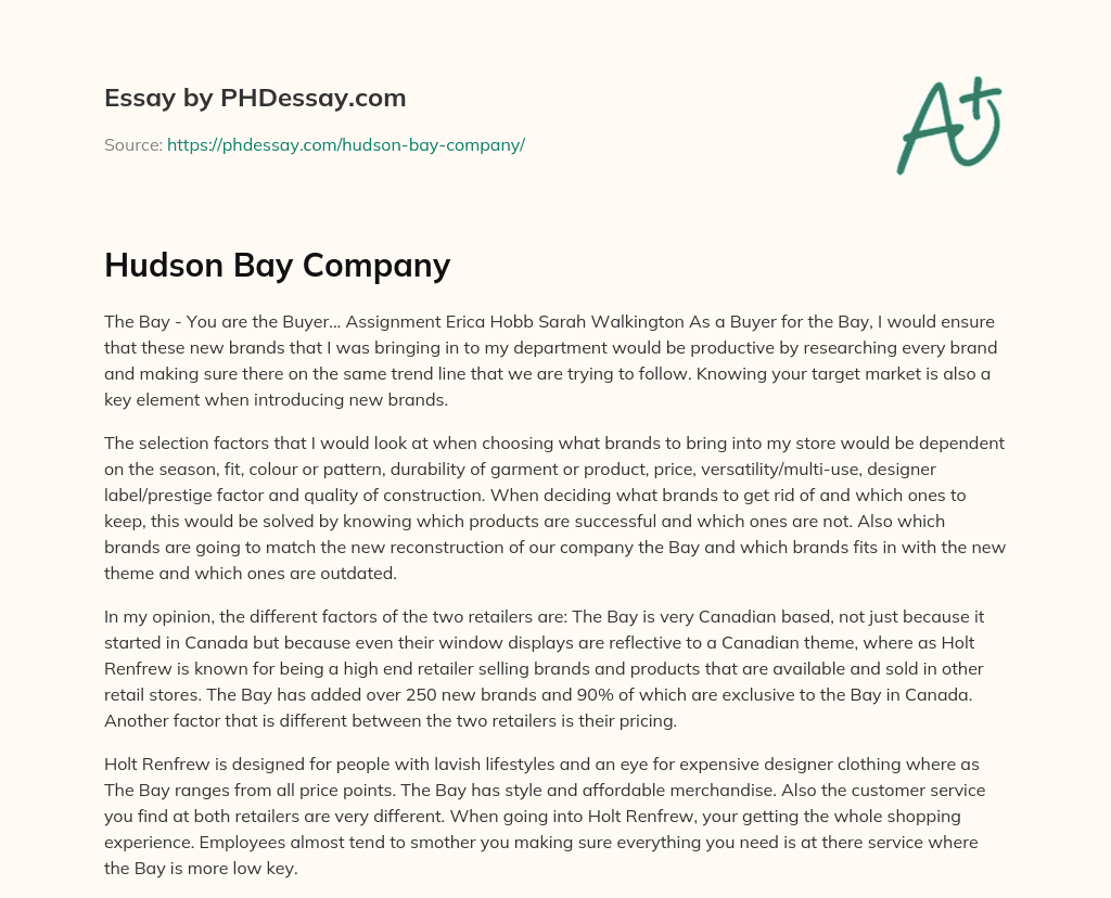 Hudson Bay Company essay