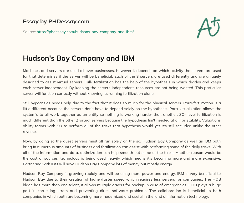 Hudson’s Bay Company and IBM essay