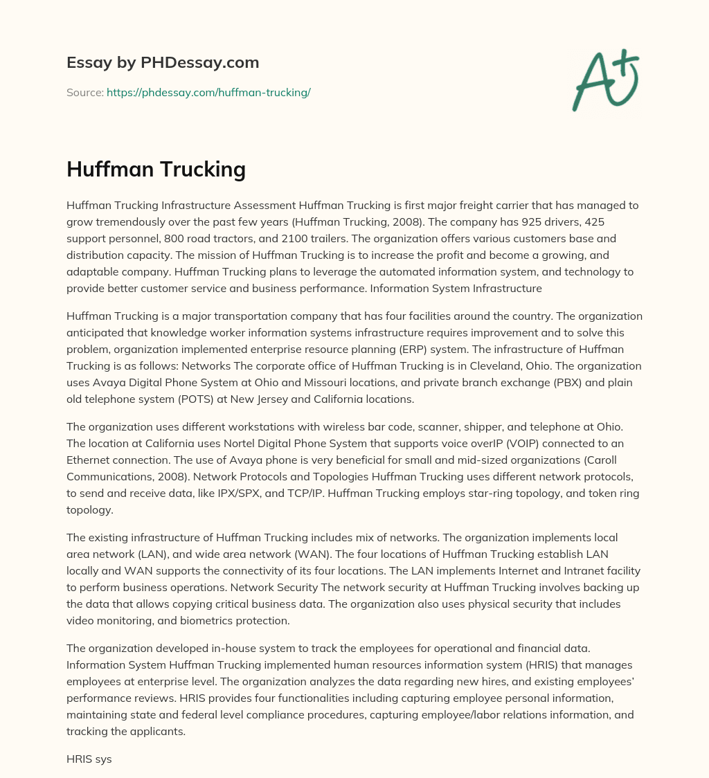 Huffman Trucking essay