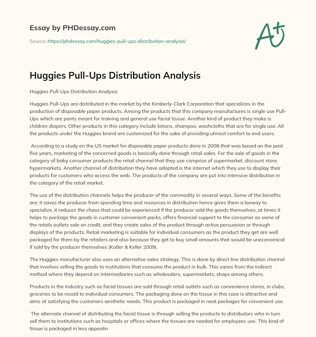 Huggies Pull-Ups Distribution Analysis essay