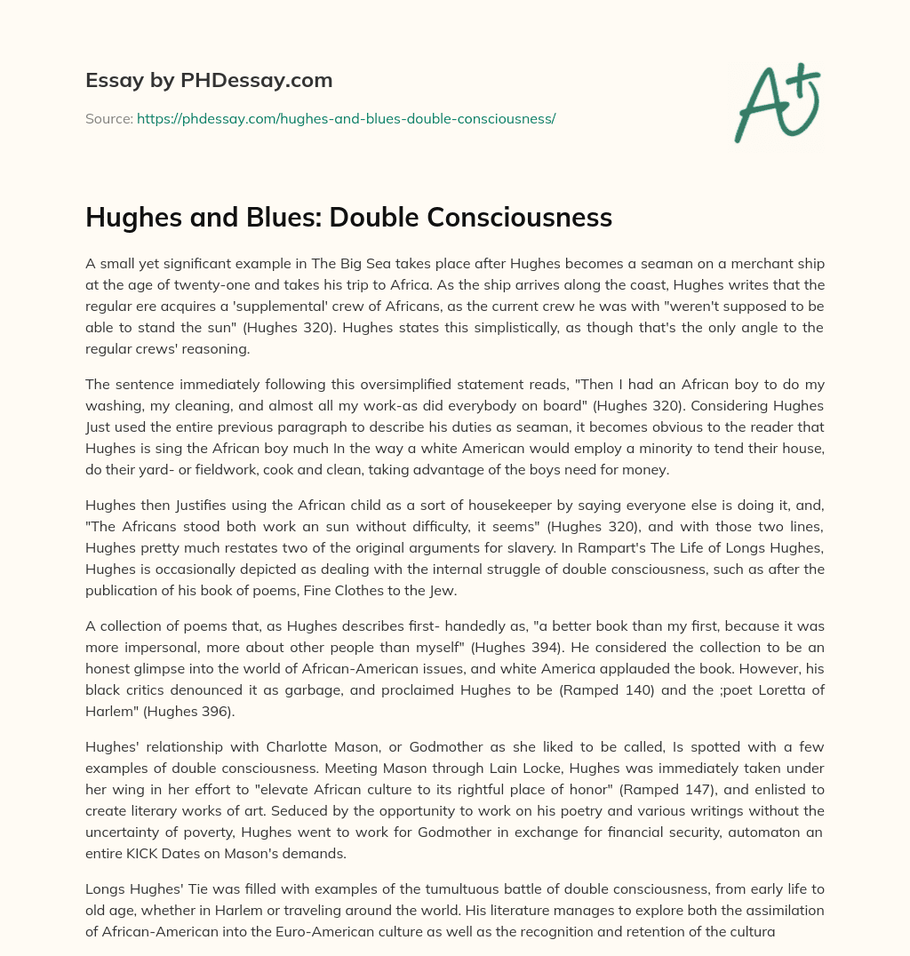 Hughes and Blues: Double Consciousness essay