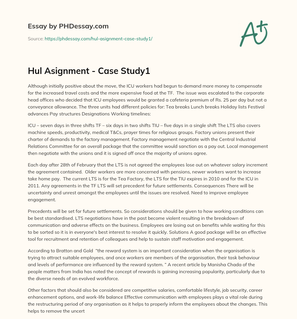 Hul Asignment – Case Study1 essay