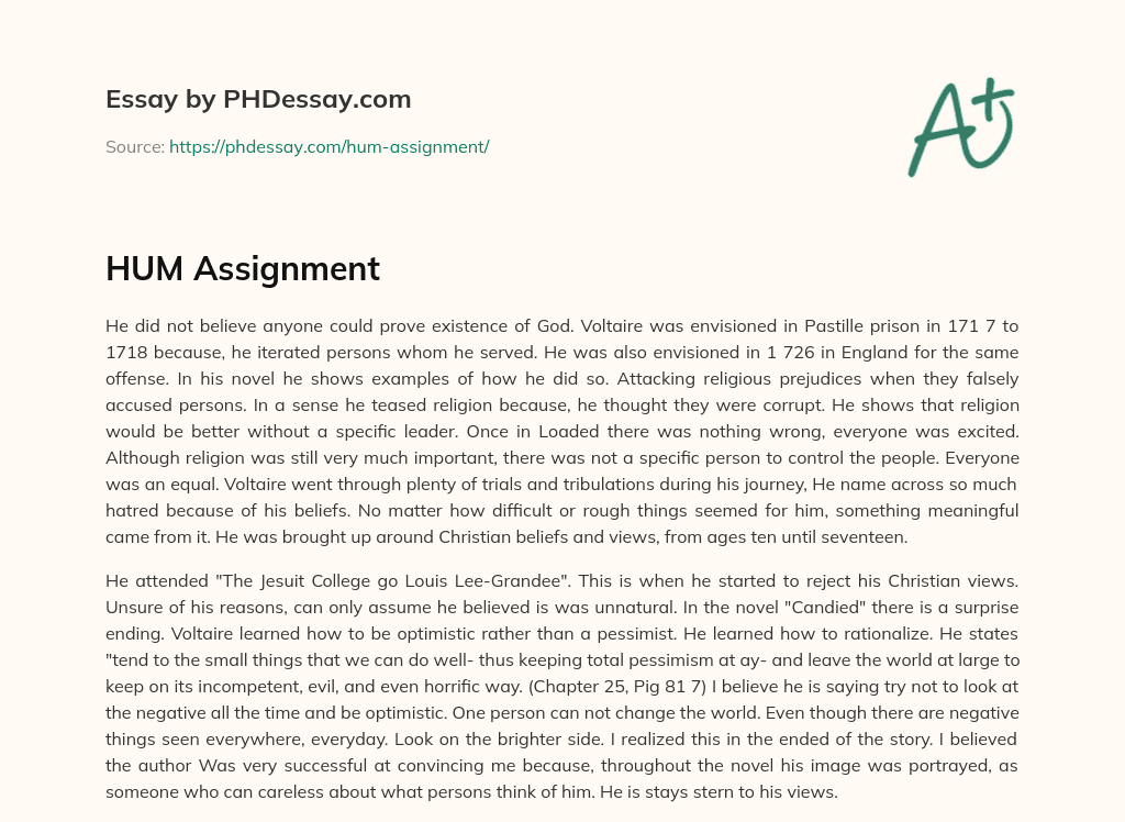 HUM  Assignment essay
