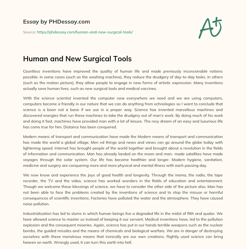 Human and New Surgical Tools essay