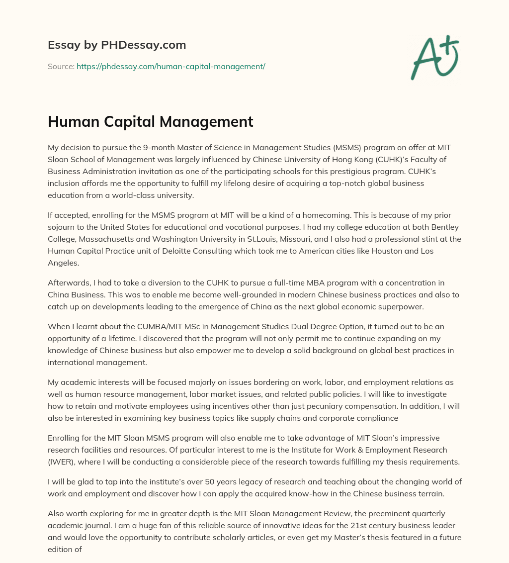 human capital management uk essay