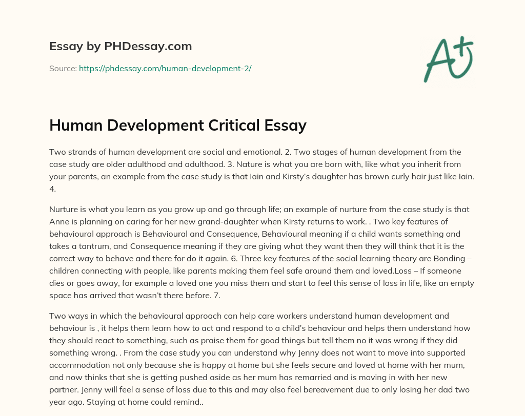 sample essay about human development
