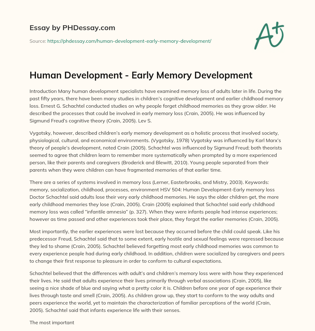 Human Development – Early Memory Development essay