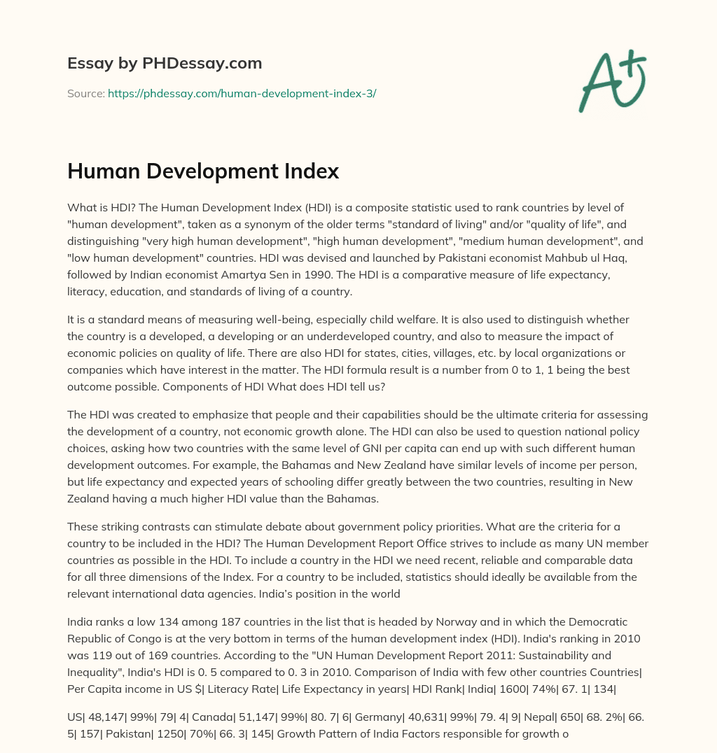 Human Development Index essay