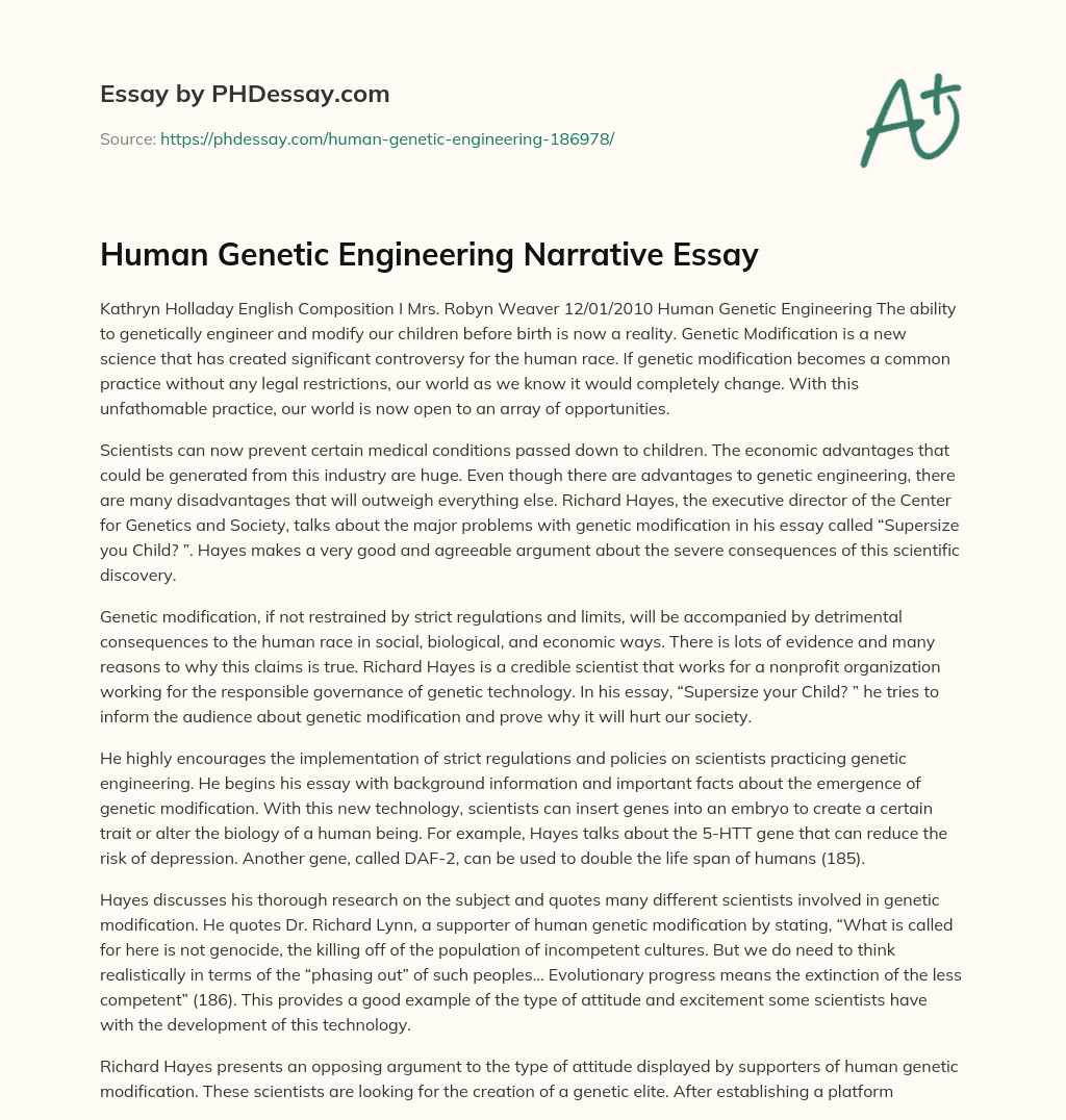 Human Genetic Engineering Narrative Essay essay