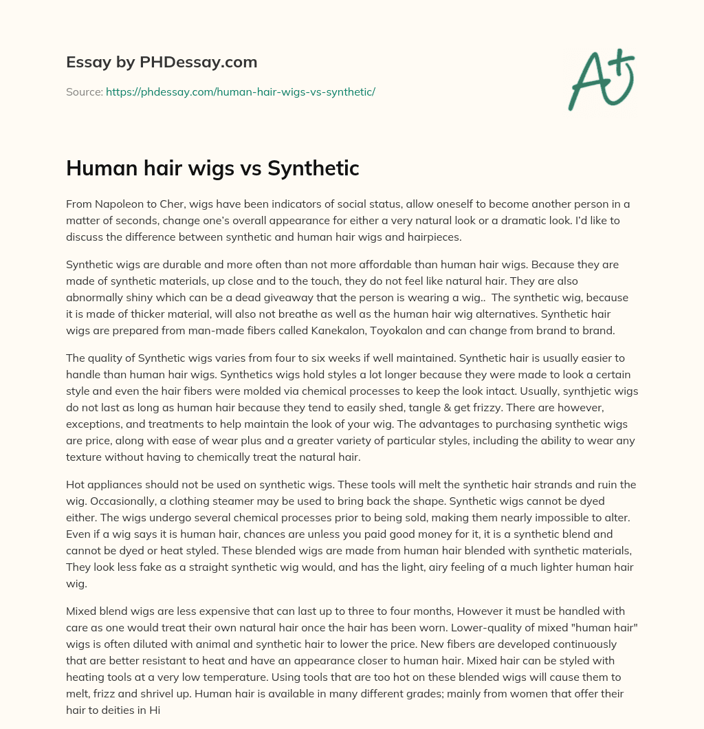 Human hair wigs vs Synthetic essay