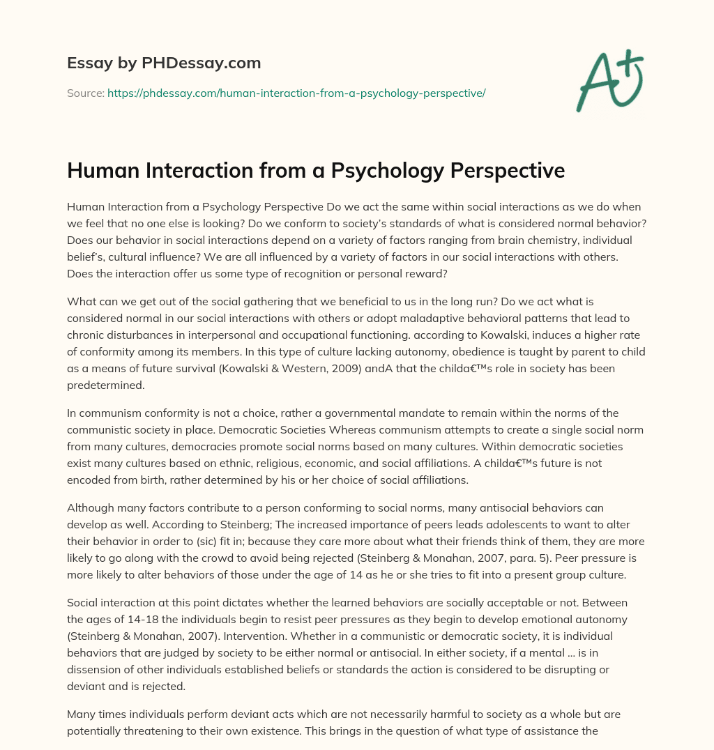 Human Interaction from a Psychology Perspective essay