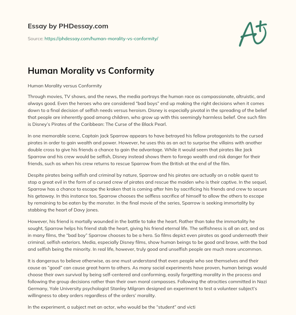 Human Morality vs Conformity essay