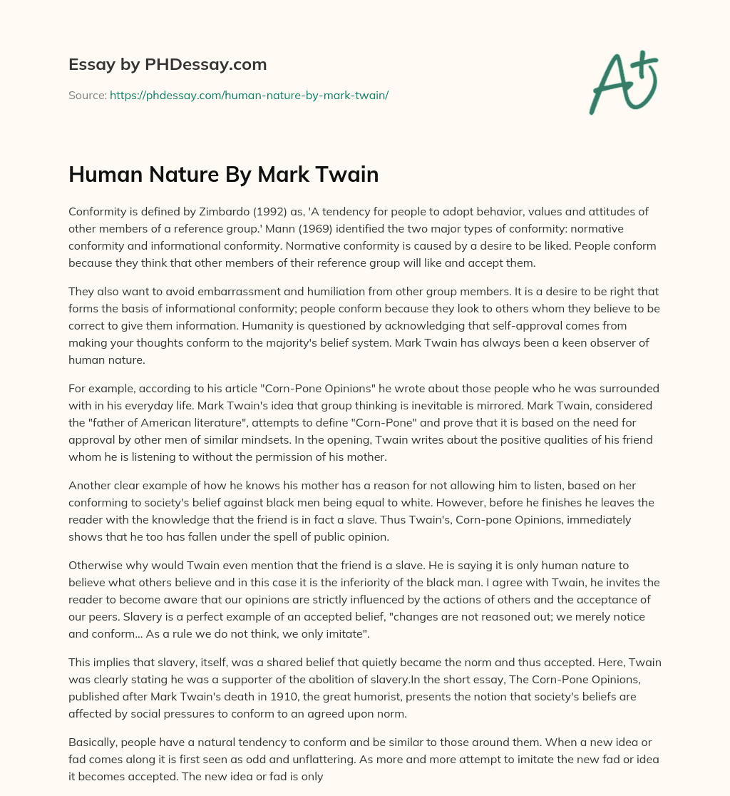 Human Nature By Mark Twain essay