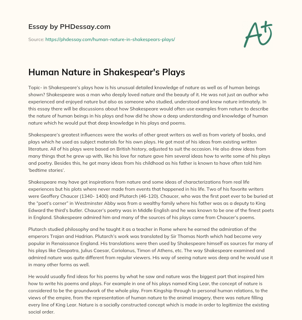 Human Nature in Shakespear’s Plays essay