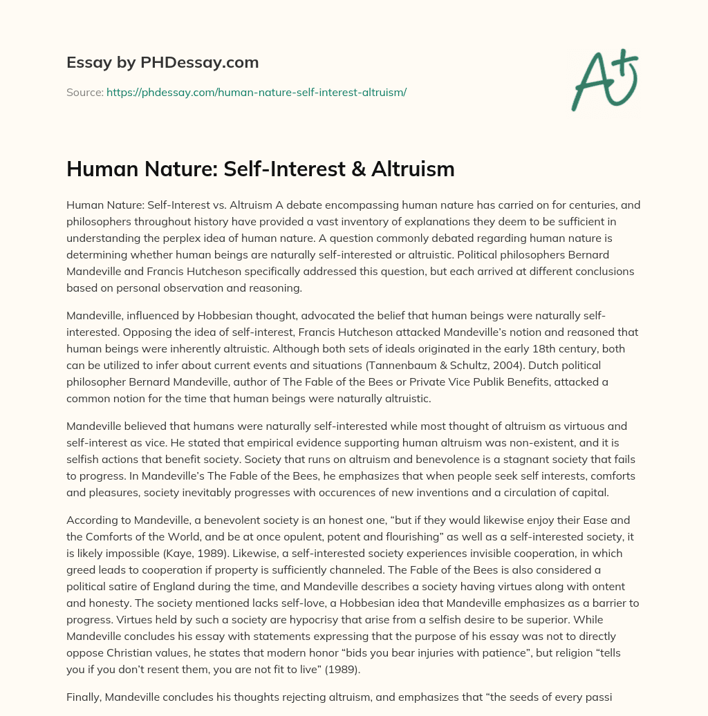 Human Nature: Self-Interest & Altruism essay