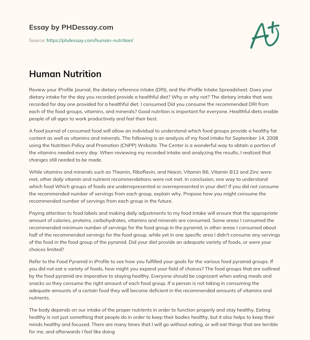 Human Nutrition essay