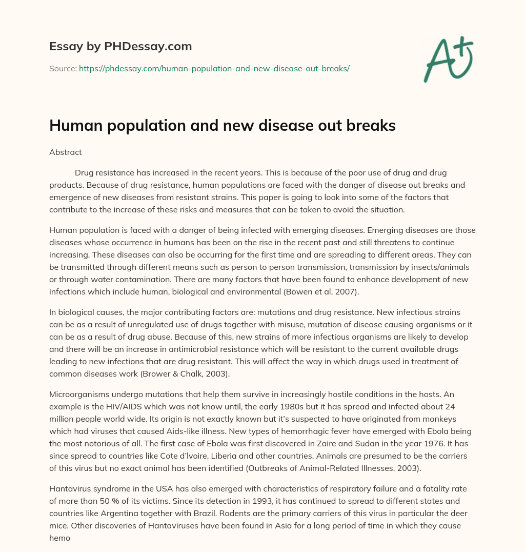 Human population and new disease out breaks essay