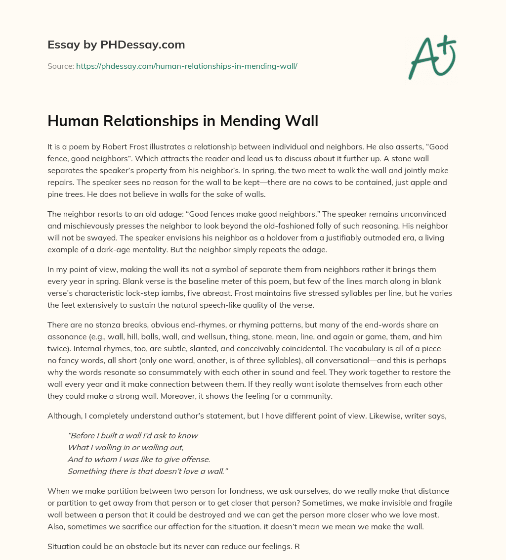 Human Relationships in Mending Wall essay
