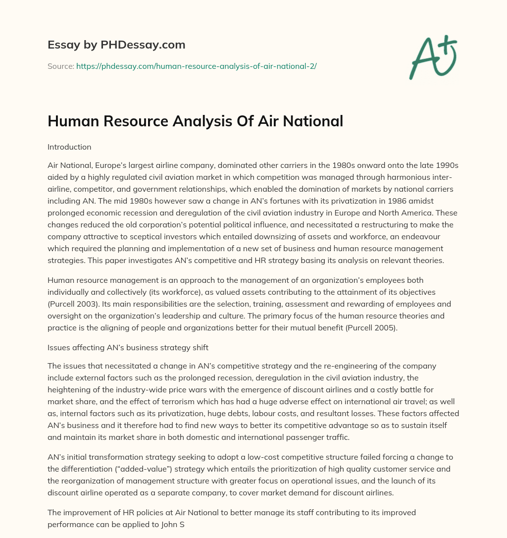 Human Resource Analysis Of Air National essay