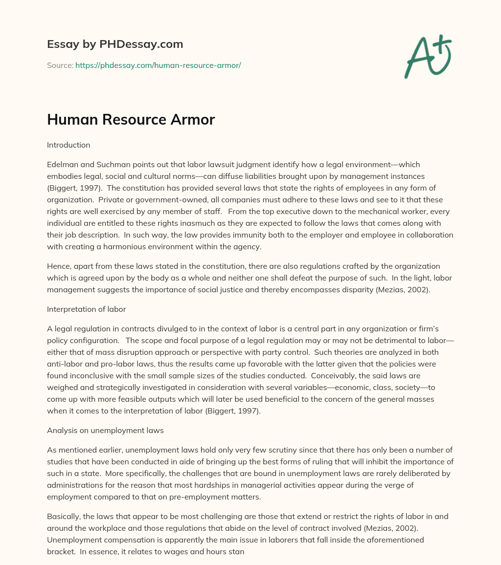 Human Resource Armor essay