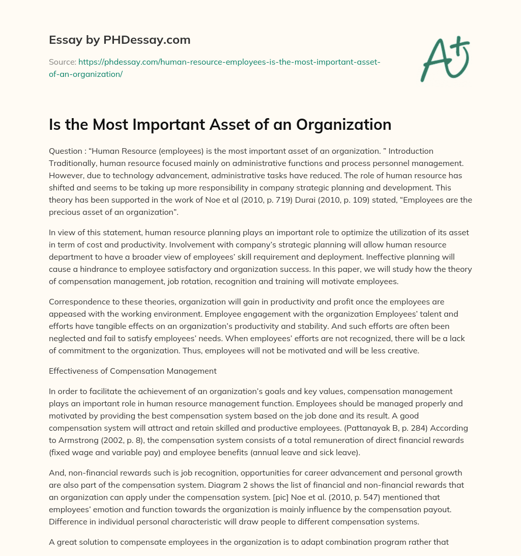 Is the Most Important Asset of an Organization essay