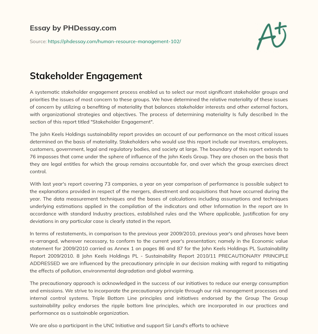 Stakeholder Engagement essay