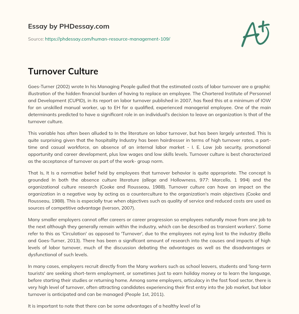 Turnover Culture essay