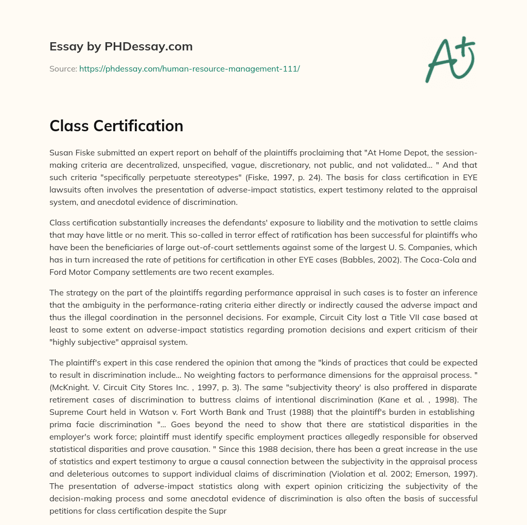 Class Certification essay