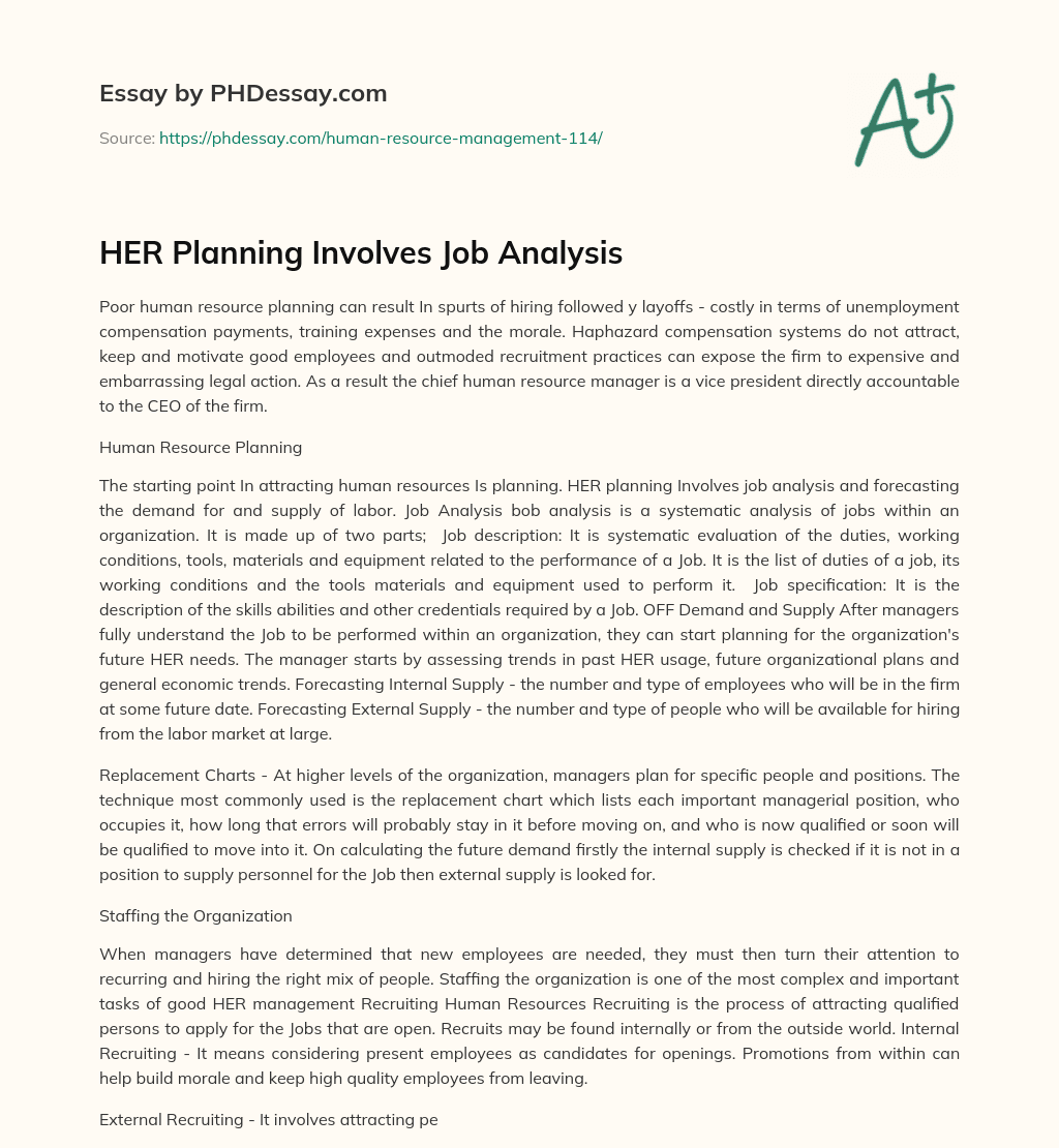 HER Planning Involves Job Analysis essay