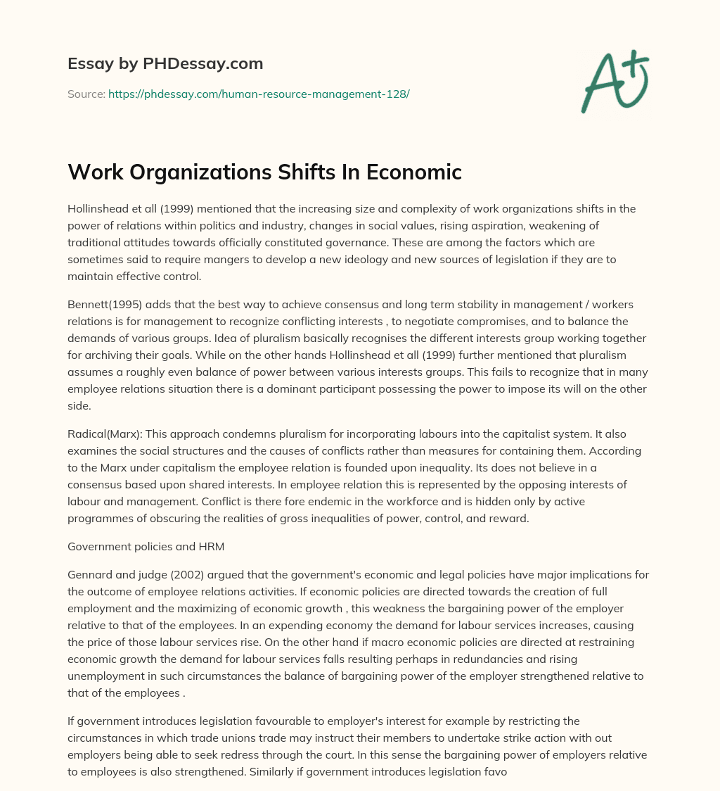 Work Organizations Shifts In Economic essay