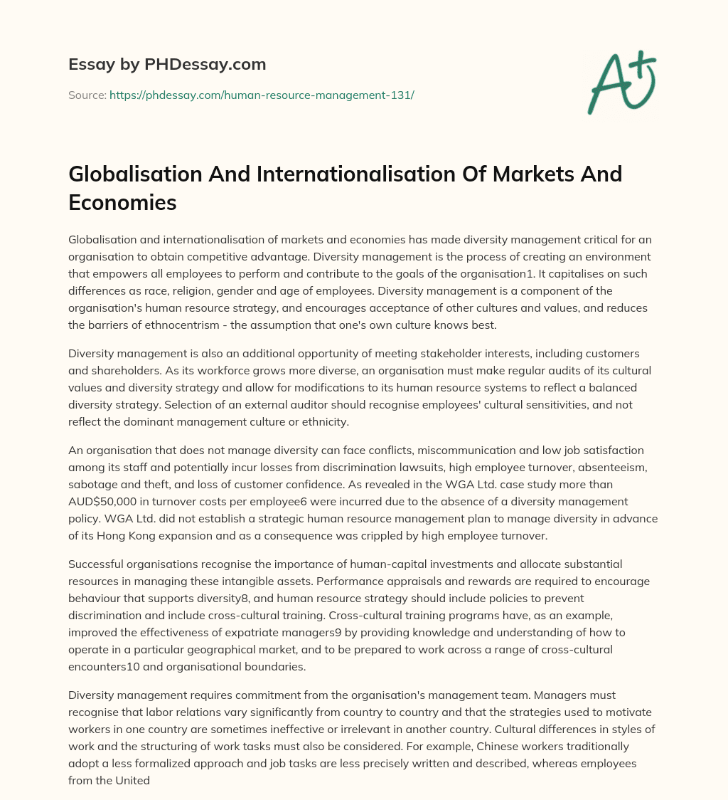 Globalisation And Internationalisation Of Markets And Economies essay