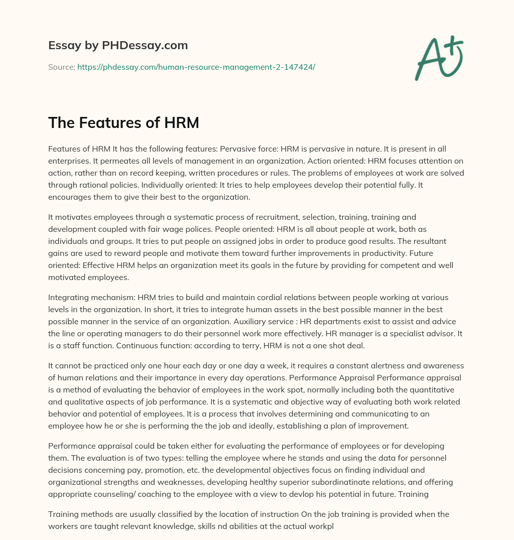 The Features of HRM essay