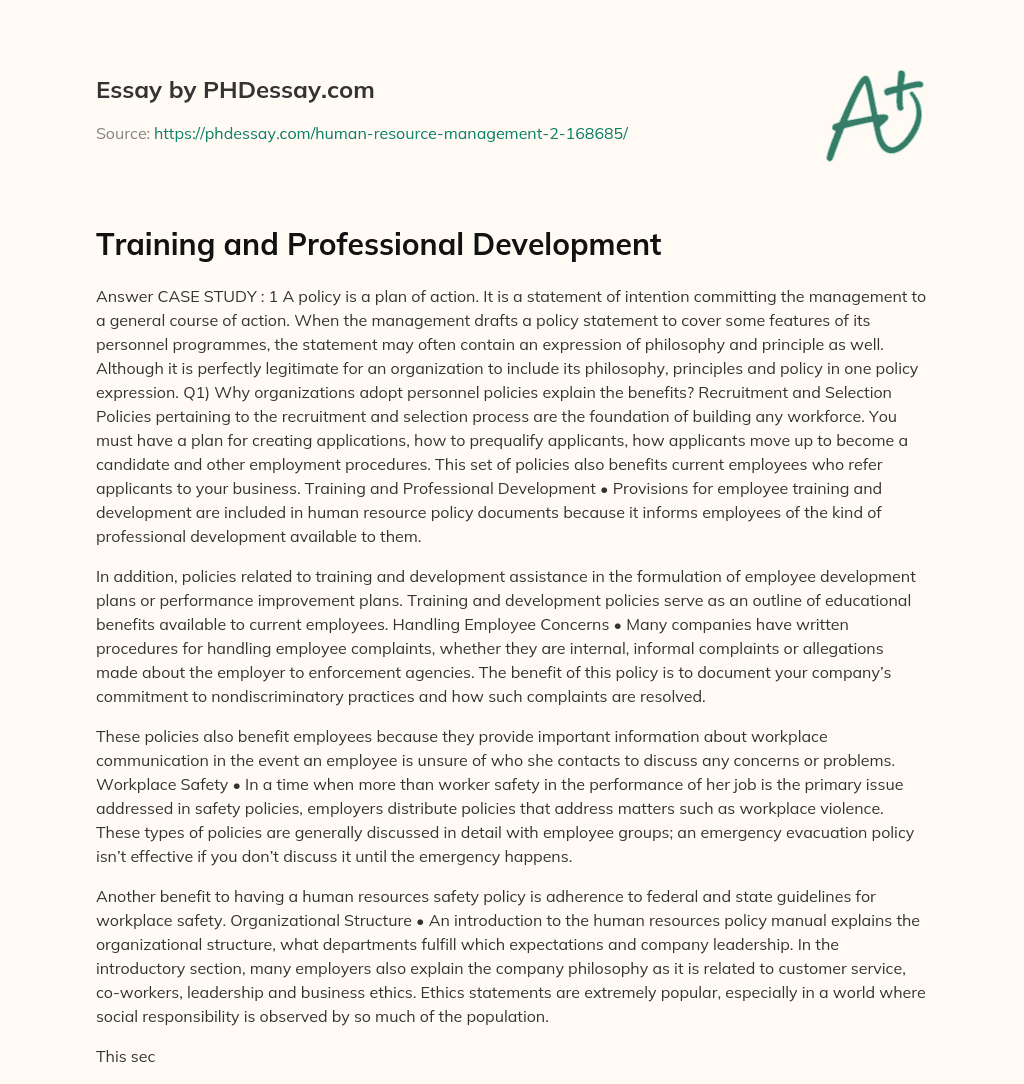 Training and Professional Development essay