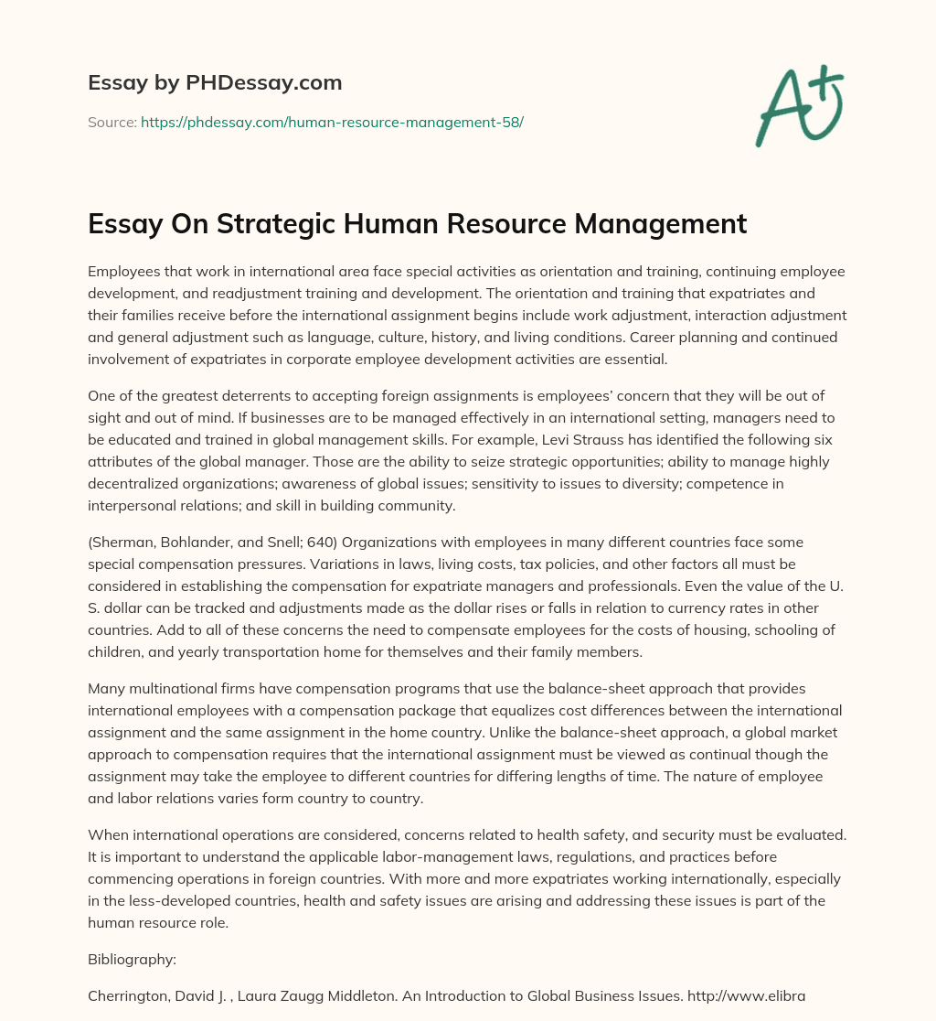 Essay On Strategic Human Resource Management essay