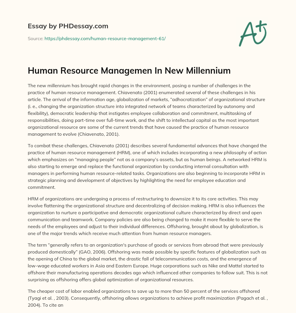 Human Resource Managemen In New Millennium essay
