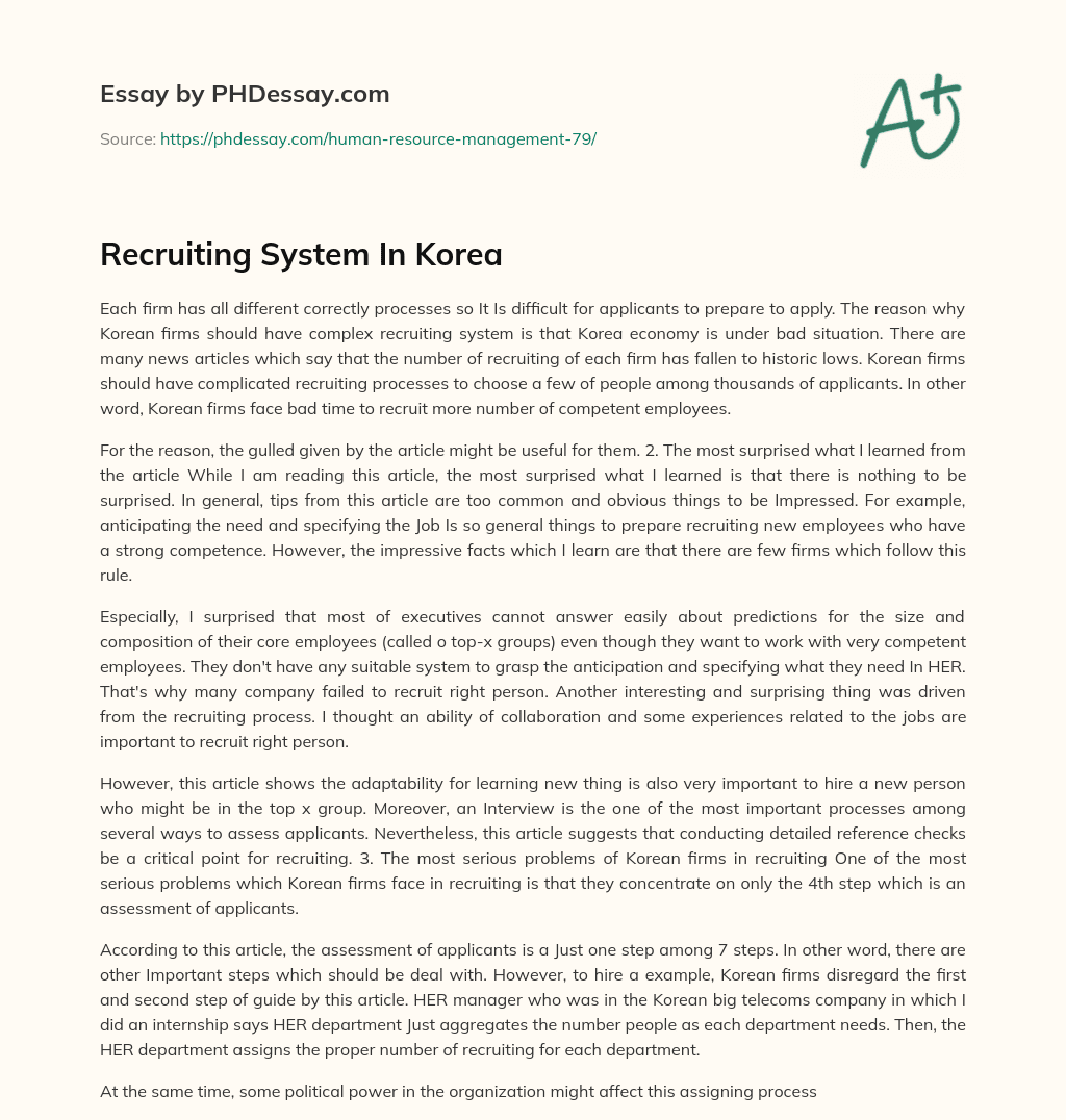 Recruiting System In Korea essay