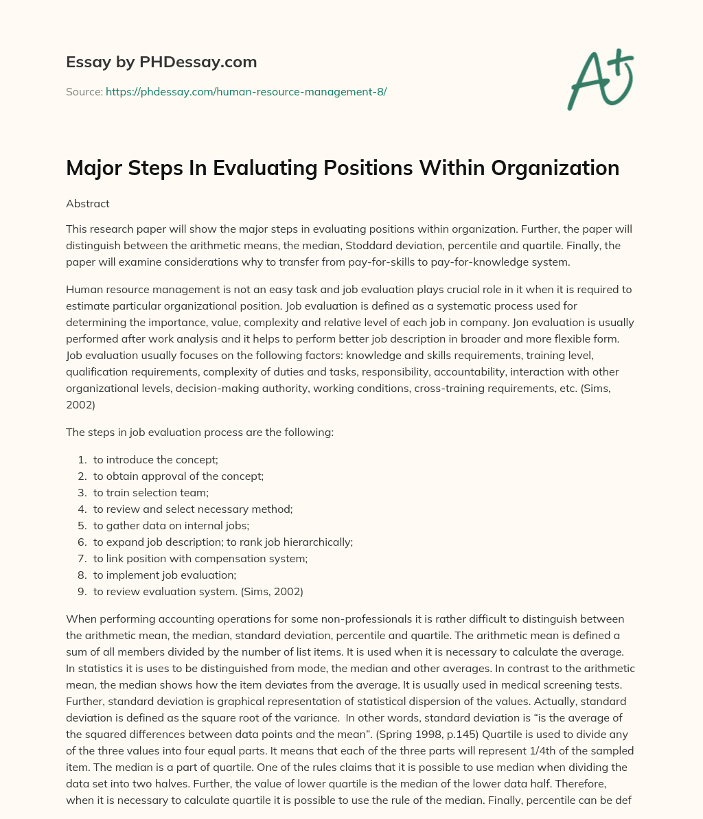 Major Steps In Evaluating Positions Within Organization essay