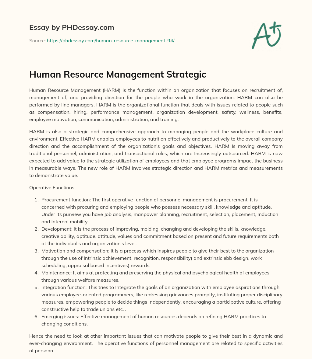 Human Resource Management Strategic essay