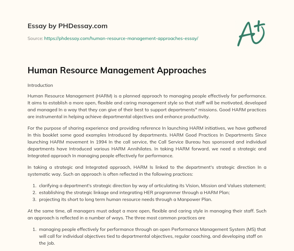 Human Resource Management Approaches essay