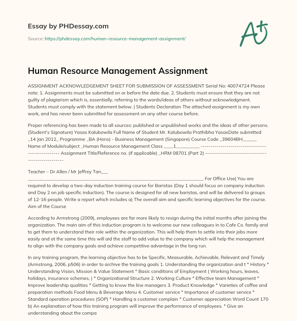 human resource management assignment topics