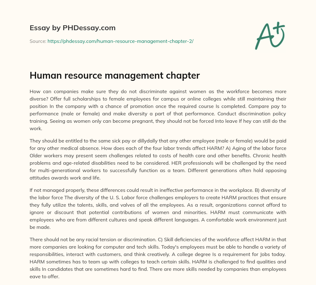 Human resource management chapter essay
